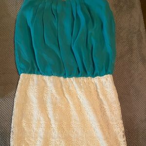 Teal and cream dress